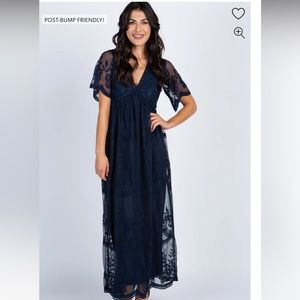PinkBlush Lace Mesh Overlay dark Nave Blue Maternity Maxi Dress Large